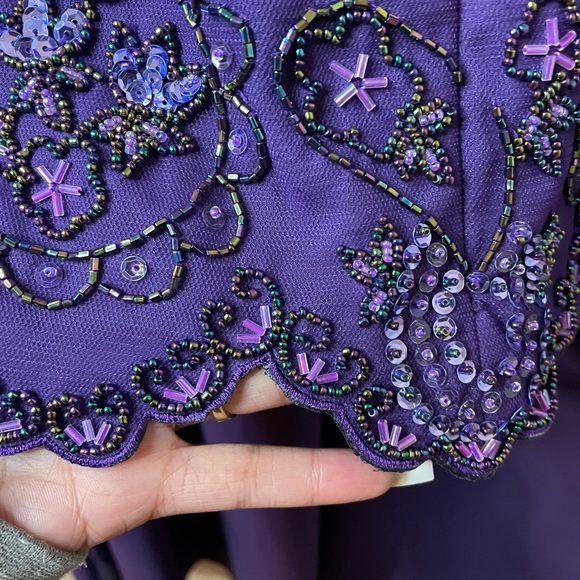 Vintage Woman’s Unbranded Purple Hand Beaded Long Sheer Sleeve Top w Skirt Set - Picture 7 of 9